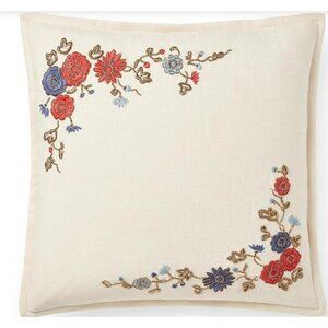 New Ralph Lauren Macall Embroidery Pillow Cover 18x18 Cream Floral Linen
